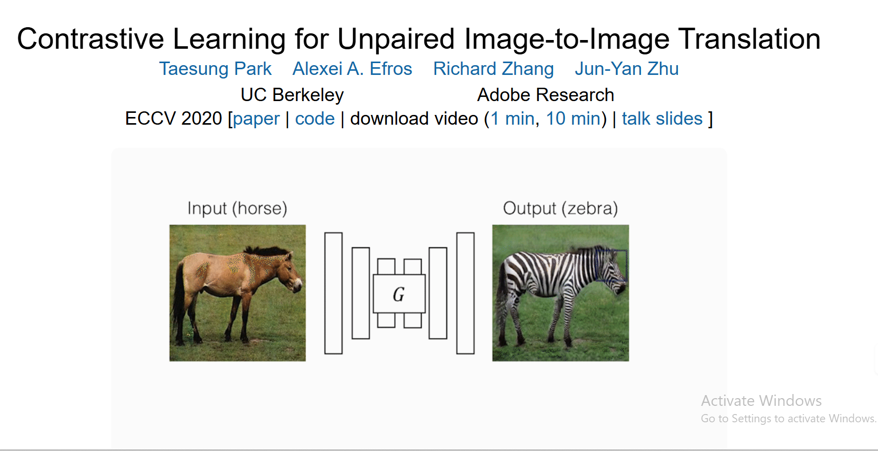 Contrastive Unpaired Translation (CUT)